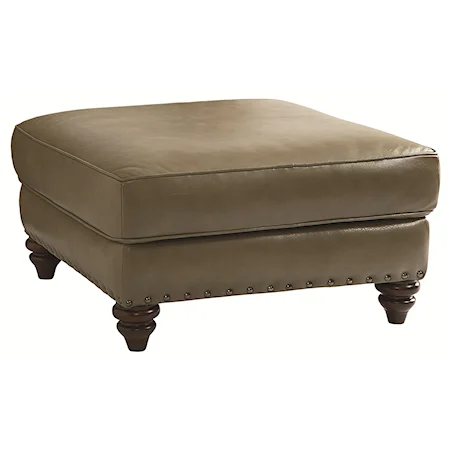 Rusche Leather Ottoman with Traditional Den Room Furniture Style